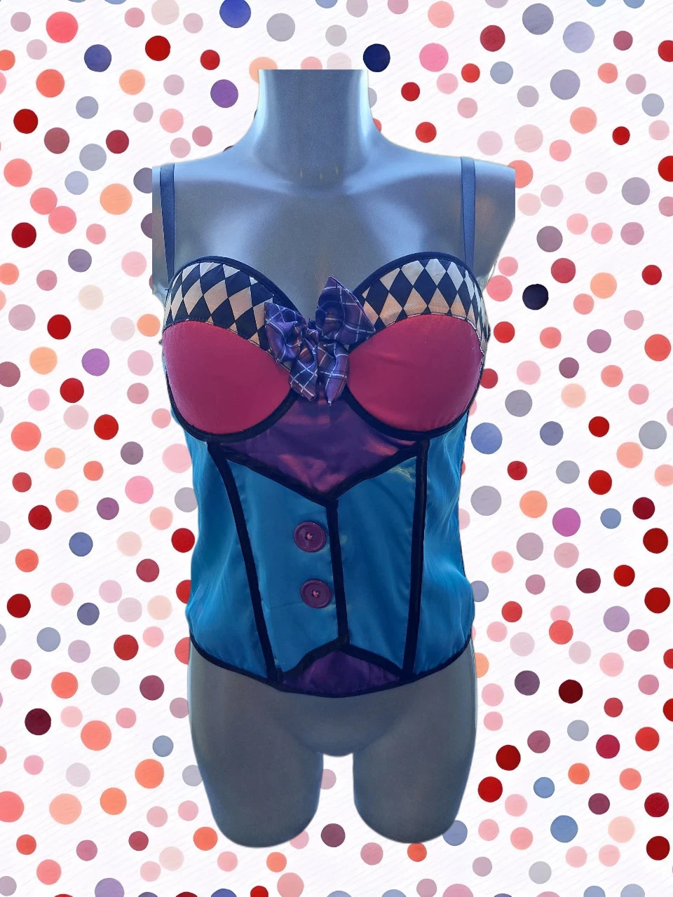 Corset motif arlequin Mad Hatter – stijl uniek, maat M/L 38-40 – photo 2